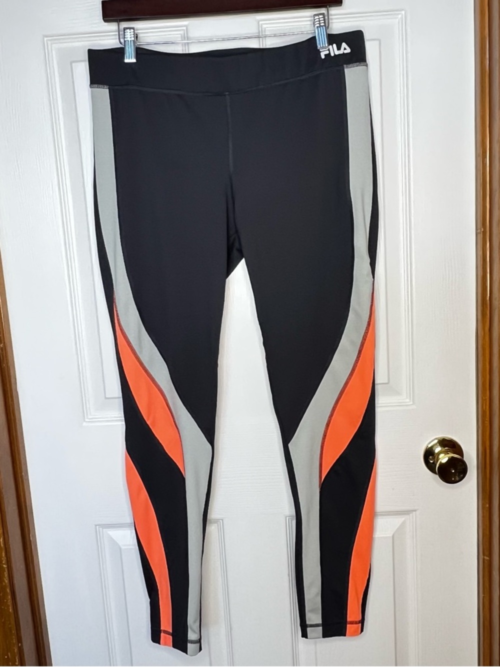 FILA Sport Colorblock Athletic Leggings Large Orange Gray Black